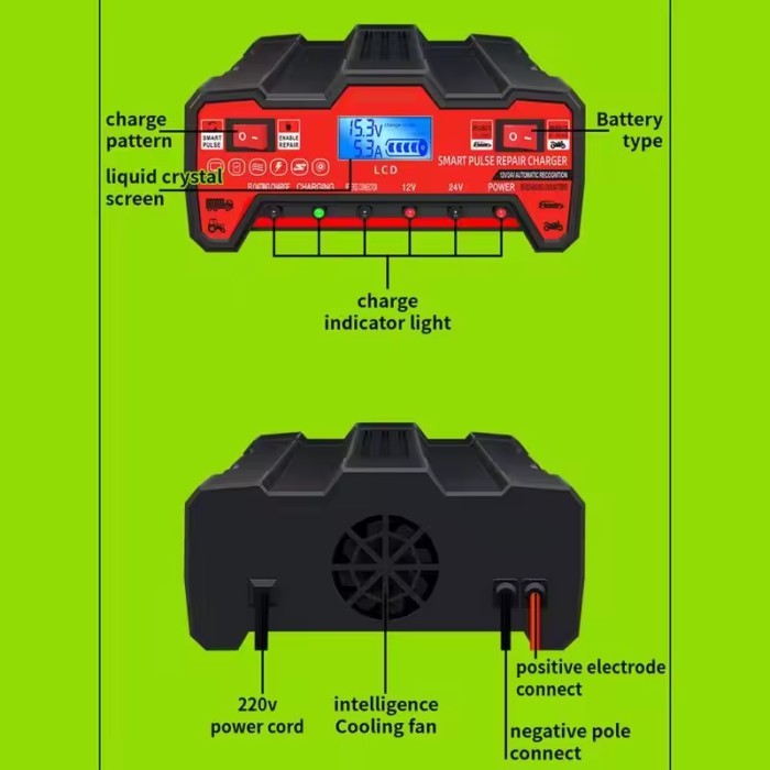 12V/24V Fully Automatic Battery Charger 5-Segment Smart Car Battery Charger Automotive Intelligent