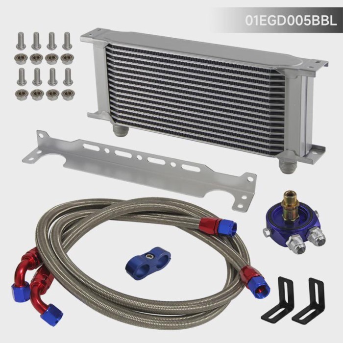 Universal 16 Row 248mm AN10 Engine Transmission Oil Cooler w/Bracket + Aluminum Filter Hose End Kit