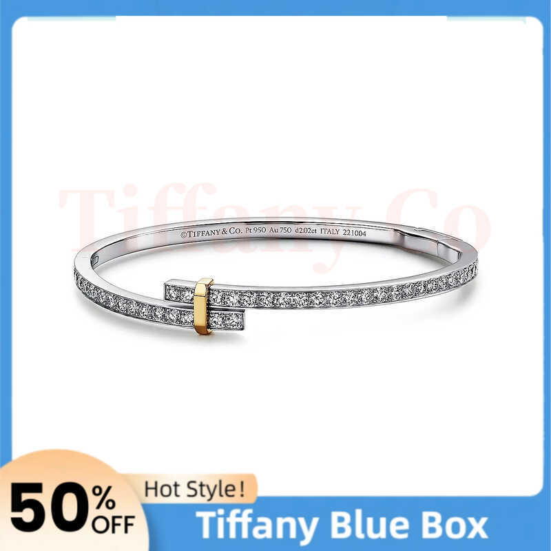 ชุดกำไลข้อมือและจี้ Tiffany&Co Edge แพลตินัมประดับเพชร เครื่องประดับชั้นสูงเรียบง่ายและหลากหลายใช้ใส