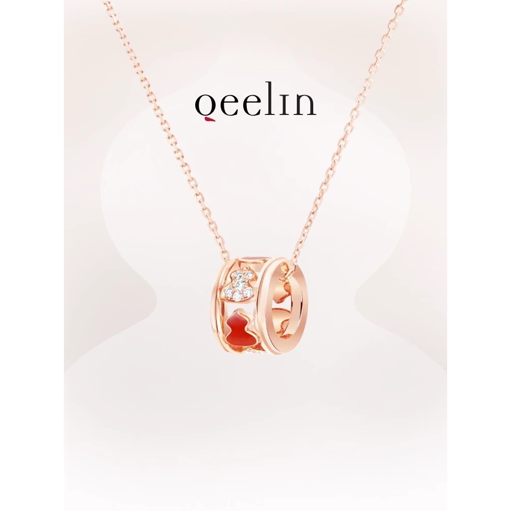 [พร้อมกล่องบรรจุภัณฑ์] สร้อยคอน้ําเต้าเพชรสีโรสโกลด์ Qeelin Wulu Series 18K