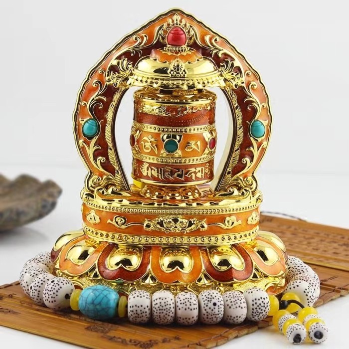 Alloy solar energy car prayer wheel decoration with mat prayer wheel bless and protect peace Buddha