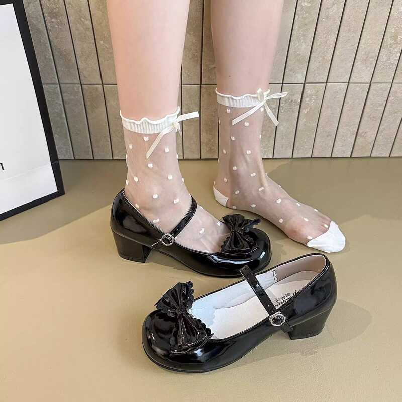 รองเท้านักเรียนสไตล์ Lolita ขนาด 34-42 ส้นกลาง หัวกลม มีโบว์ เหมาะสำหรับทุกวันและการแข่งขัน J.K.