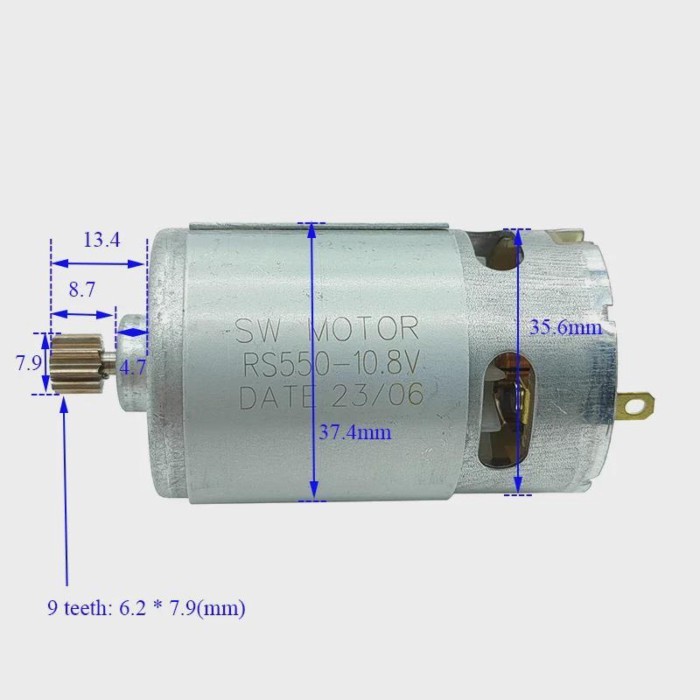 RS-550 Motor 9 Teeth / 12 Teeth DC 10.8V 12V 14.4V 16.8V 18V 21V 25V High Speed Large Torque for El