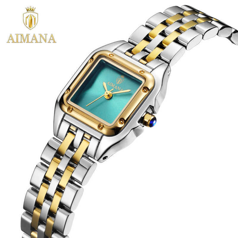 Swiss ยี่ห้อ AIMANA Square Ladies Watch Classic Steel Band Fashion Cheetah Quartz Watch