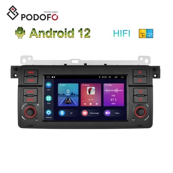 Podofo 7inch Android 2+64GB 2 Din Car Radio For BMW E46 CarPlay & Android Auto GPS WIFI Hifi Audio