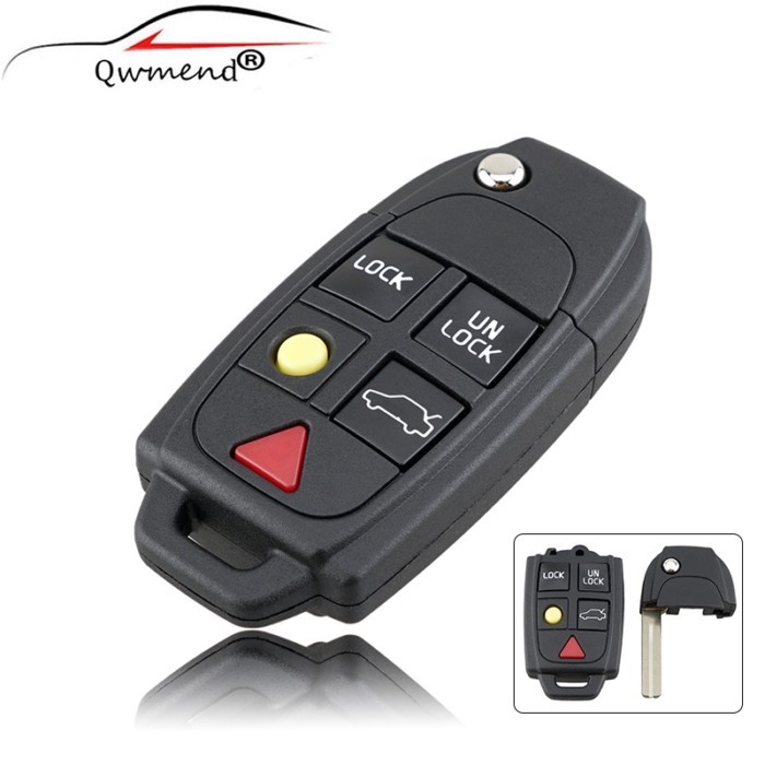 QWMEND 5 Buttons Replacement Flip Car Key Shell for Volvo XC70 XC90 V50 V70 S60 S80 C30 for Volvo R