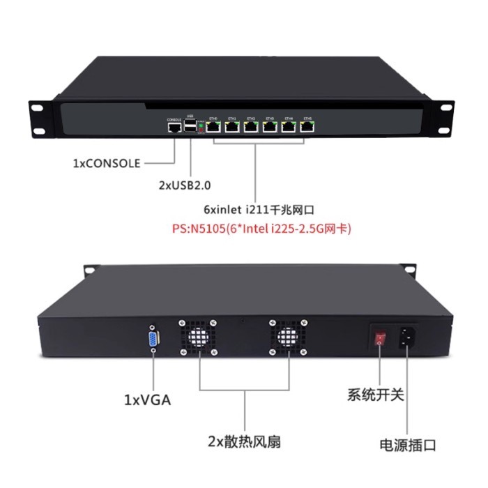 N5105 quad-core I3I5I7 three-78 generation rack-mounted 1U6 electrical port Gigabit studio router s