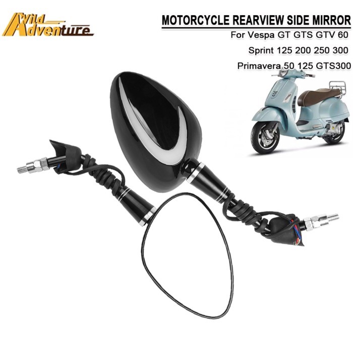 Rearview Mirror with Light For Vespa GT GTS GTV 60 Sprint 125 200 250 Primavera 50 125 GTS300 Motor