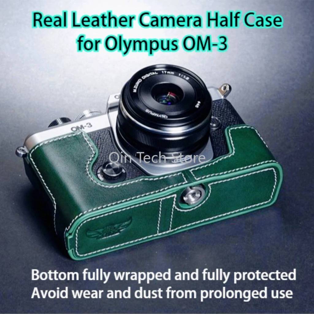 ทําด้วยมือจริงหนังกล้องครึ่งกรณีกระเป๋ากล้องกล่องฐานบอดี้สูทสําหรับ Olympus OM-3 OM3 อุปกรณ์สตูดิโออ