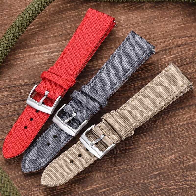 C Waterproof Sailcloth Watch Band+Leather Watch Strap 18Mm 20Mm 22Mm Quick Release Strap Nylon Wris