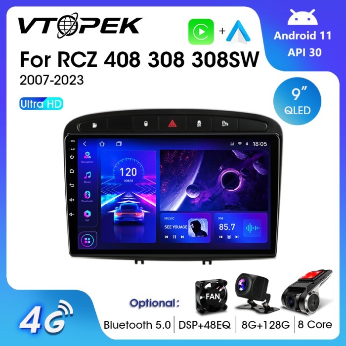 Vtopek 2Din For Peugeot 408 308 SW 2012-2016  4G Android 11 Car Stereo Radio Multimedia Video Playe