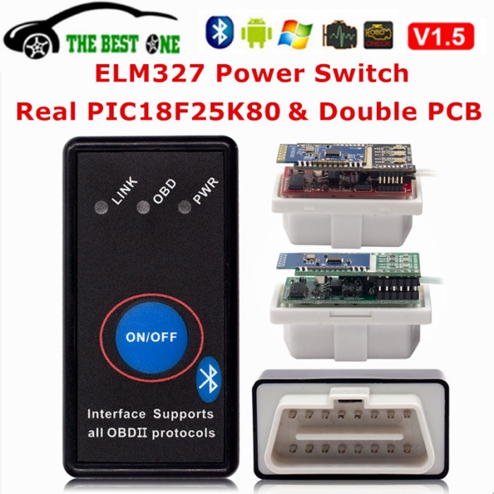 Best PCB Real PIC18F25K80 Chip ELM327 V1.5 Bluetooth Power Switch on/off Mini ELM 327 1.5 OBDII Cod