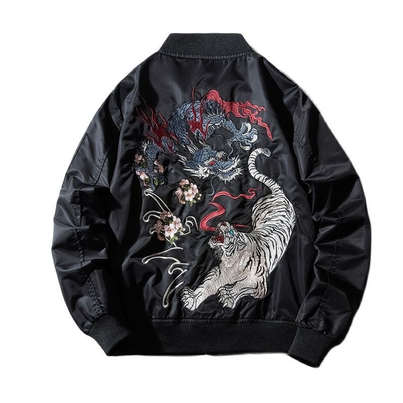 Bomber Jacket ผู้ชายผู้หญิง Dragon Tiger ปัก Sukajan เบาะญี่ปุ่น MA1 ฤดูใบไม้ผลิฤดูหนาว