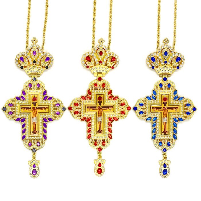 Pectoral Cross Orthodox Jesus Necklace Catholic Crucifix Pectoral Gold Pendants Cross Chain Religio