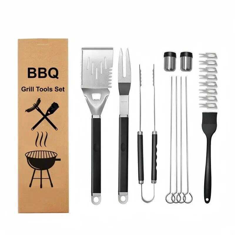 C 18Pcs/Set Stainless Steel BBQ Tools Set Fork Clip Shovel Grilled Beef Corn Outdoor Camping Family