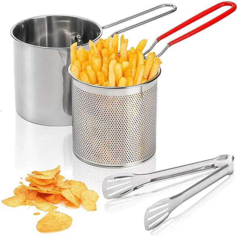 C Deep Frying Pot With Strainer Basket Tong Stainless Steel Japanese Tempura Frying Pot For French