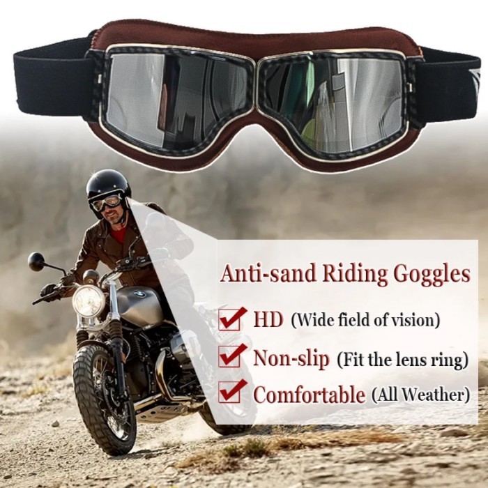 Motorcycle Vintage Goggles Glasses UTV ATV Cruiser Windproof Helmet Leather Goggles Dirt Bike Eyewe