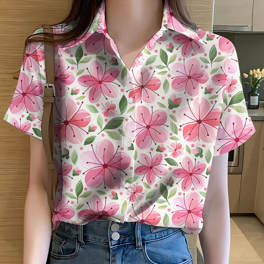 เสื้อเชิ้ตพิมพ์ลายดอกไม้สงกรานต์ แขนสั้นผ้าแห้งเร็ว thumbnail 3