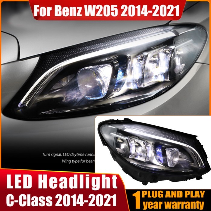 2pcs Head Lamp For Benz W205 Headlights 2014-2021 C200 C260 DRL H7 LED Bi Xenon Bulb Assembly upgra
