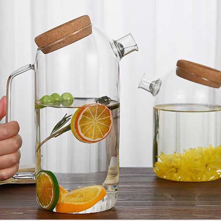 Nordic ความร้อนสูง Borosilicate แก้วขนาดใหญ่-ความจุในครัวเรือนโปร่งใสขวดน้ําเย็น Cork ฝาปิดดอกไม้ผลไ