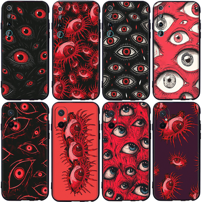 Xiaomi Poco F7 X7 X6 Pro 12X Mi 8 Lite ความเข้ากันได้เคสโทรศัพท์ TPU ฝาครอบป้องกันแบบนุ่มตาสีแดงและส