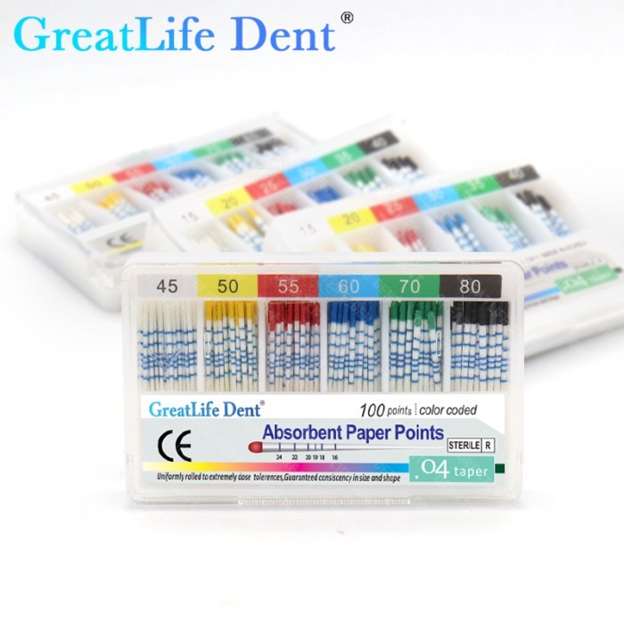 GreatLife Dent 200pcs/box Tips Taper 0.2/0.4/0.6 Size 15/20/25/30/35/40 Dental Root Moisture Absorb
