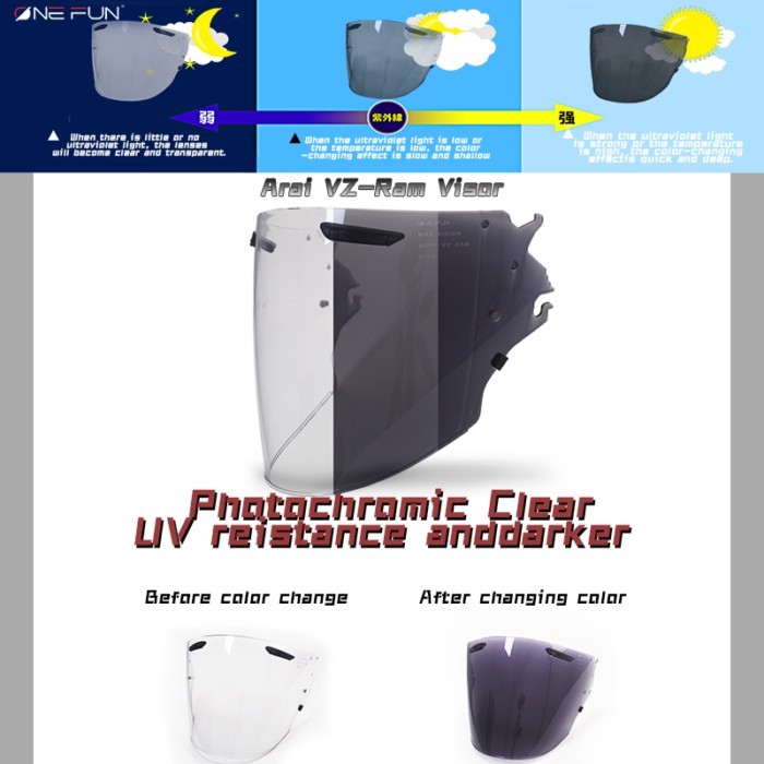 For Arai VZ-RAM RAM-X SZ-R VAS-Z 3/4 Photochromic Helmet Lens Mask Shield