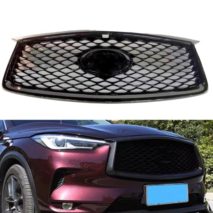 Front Grille Racing Grill For INFINITI QX50 2019 2020 2021 2022 2023 Honeycomb Style Glossy Black U