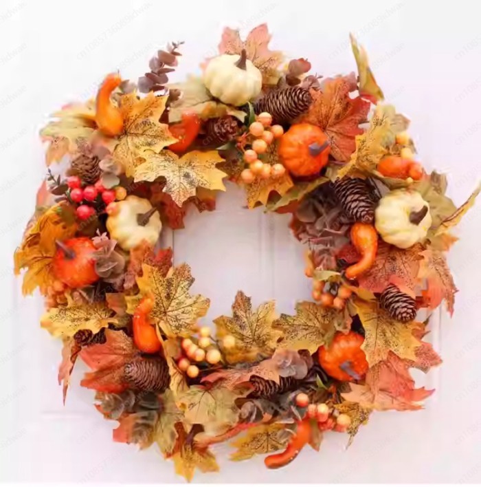 Simulation Maple Leaf Pumpkin Halloween Wreath Rattan Wall Ornament Home Decorations Thanksgiving