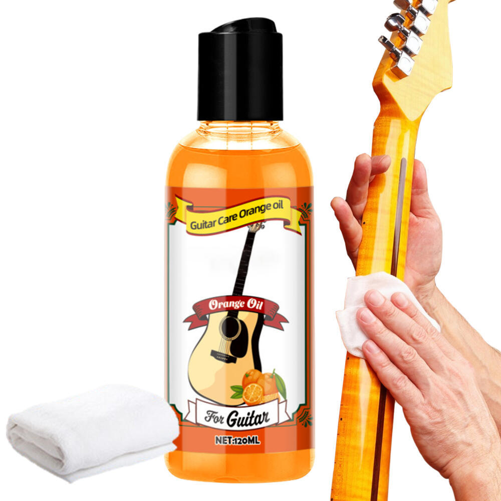 Fretboard Conditioner Guitar Care Oil Cleaner Polish Kit 120ml น้ํามันขัดเงาแบบพกพา Guitar Care น้ํามันสีส้มพร้อมผ้าทําความสะอาด