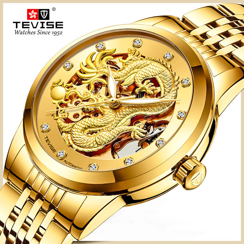 2026 แฟชั่นกีฬา Swiss Tevise Tevise อัตโนมัติ Dragon นาฬิกาผู้ชายธุรกิจสายเหล็กนาฬิกา Luminous Mecha
