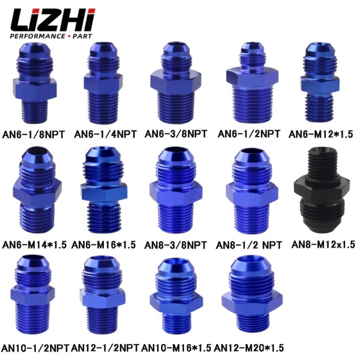 Male AN6 to 1/2 NPT 1/4 NPT 3/8NPT M10*1.5 M20*1.5 Straight Adapter Flare Fitting auto hose fitting