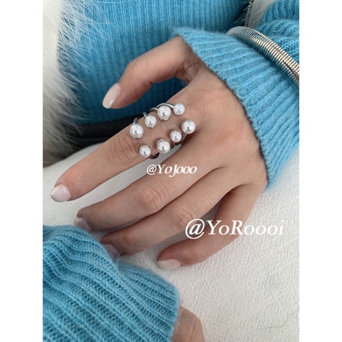 @ YoJooo Retro Niche High-End Irregular Pearl Ring Irregular Simple Index Finger Ring เปิดแหวน