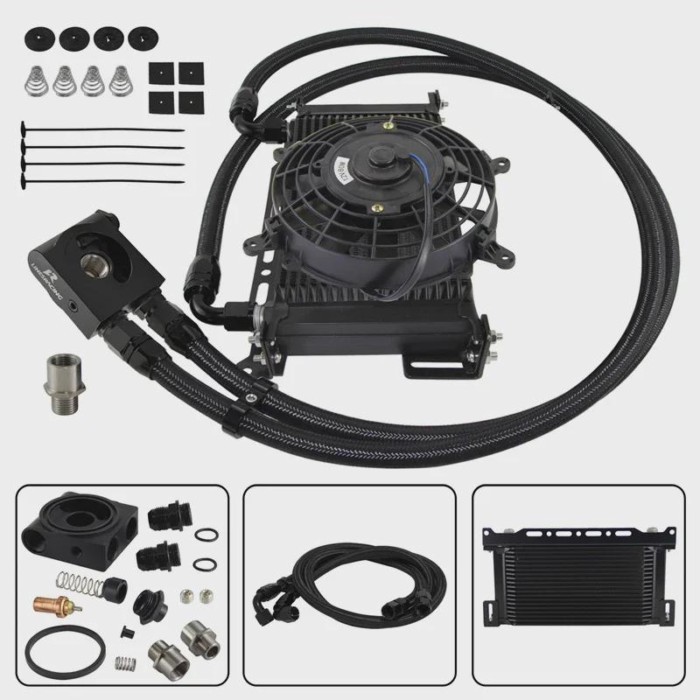 Oil Cooler Kit Universal 19/25 Row AN10 w/ Bracket Kit Thermostatic 73 Degree ±0.5°+7'' Electric Fa