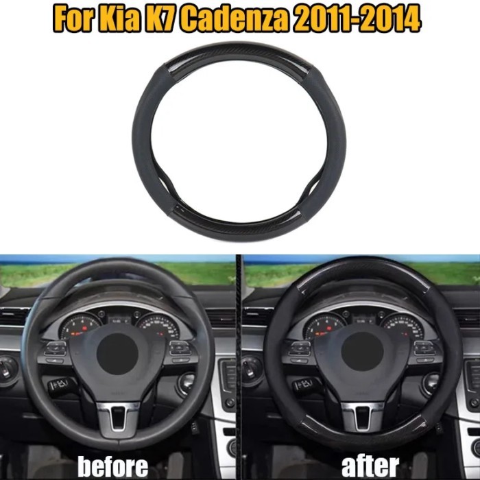 1PC Roundness Carbon Fiber Cortex Car Steering Wheel Cover Anti-Slip For Kia K7 Cadenza 2011 2012 2