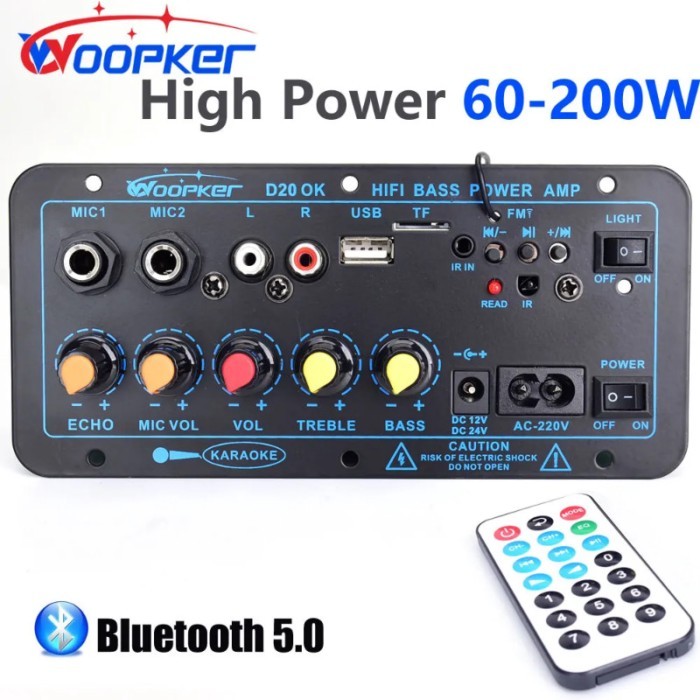Woopker Bluetooth Amplifier Board 200W USB FM-Radio TF Player Subwoofer DIY Amp Boards for Car Home