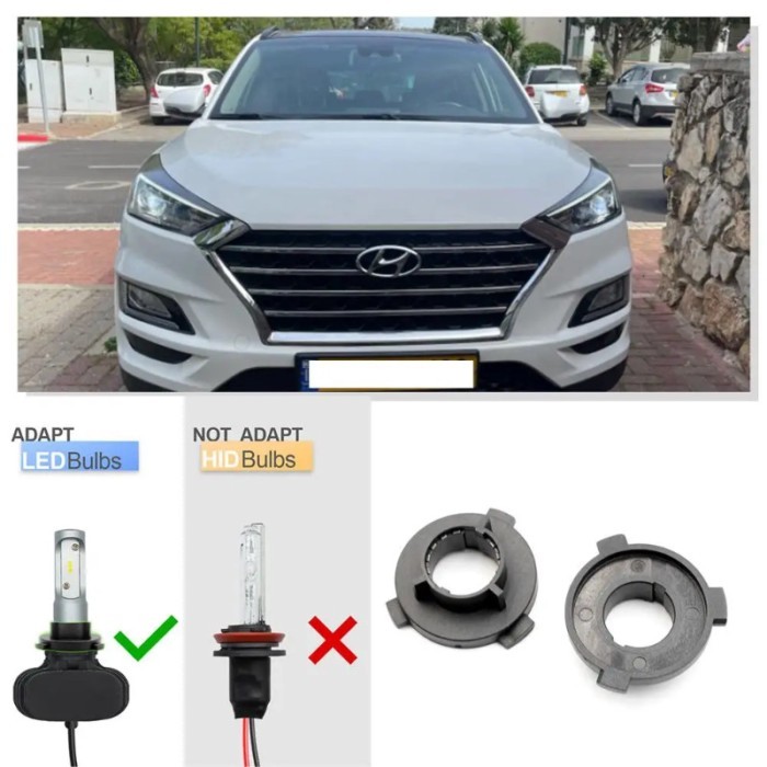 2PCS H7 LED Headlight Retainer Bulb Base Headlamp Socket Adapter for Hyundai Santa Fe i30 2021+ i40
