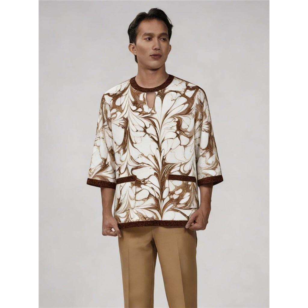 ผู้ชาย 3/4 Sleeve พิมพ์ Kurta - Premium Raya Collection สําหรับ Hari Raya Aidilfitri Gathering