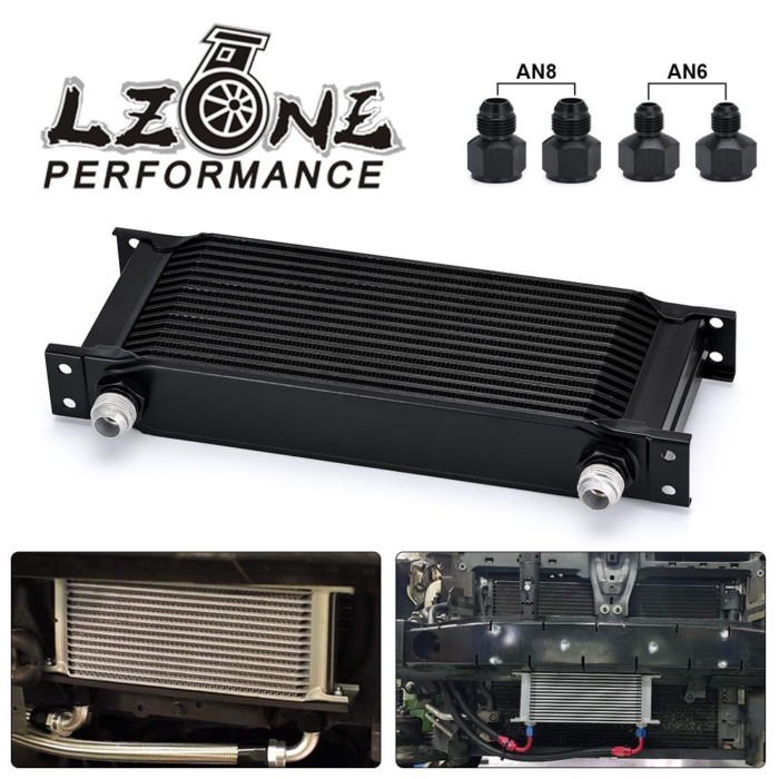 LZONE - 15 Row AN10 Stacked Plate Oil Cooler 10AN to 6AN 8AN Adapter Universal Engine Transmission