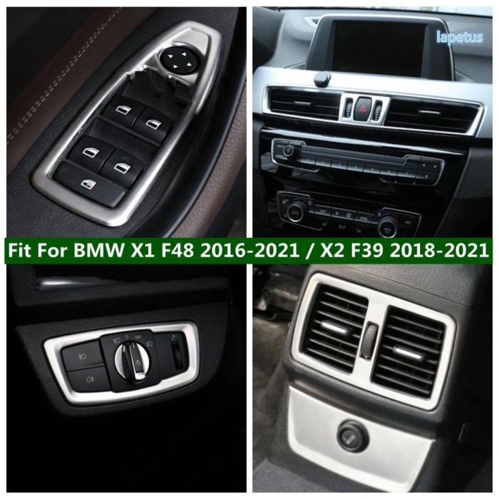 Window Glass Lift Button / Head Light Adjustment Knob / AC  Outlet Cover Trim For BMW X1 F48 2016 -