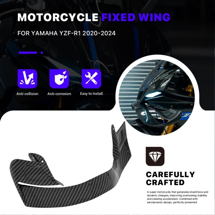 Motorcycle Aerodynamic Fixed Wing Spoiler For YAMAHA YZF-R1 YZFR1 YZF R1 2020-2024 Side Wing Wingle