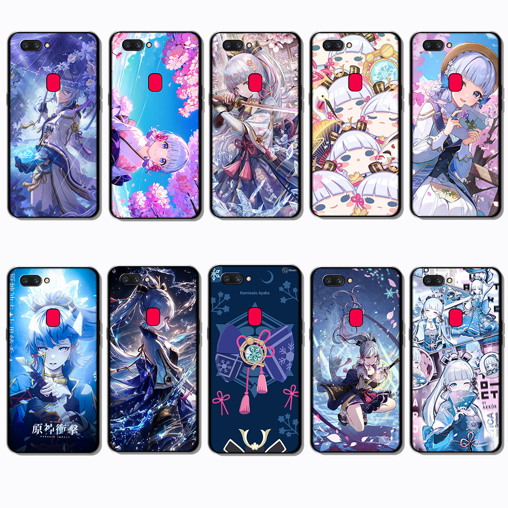 สําหรับ OPPO A1 A1K A3S A5 A5S A7 A8 A9 A11 NF12 Kamisato Ayaka ขอบสีดําเคสโทรศัพท์ TPU | ยืดหยุ่น ก