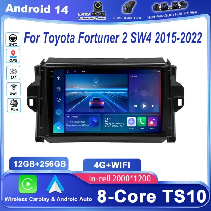 Car Android For Toyota Fortuner 2 SW4 2015-2022 Auto Radio Video Multimedia Player GPS Navigation I