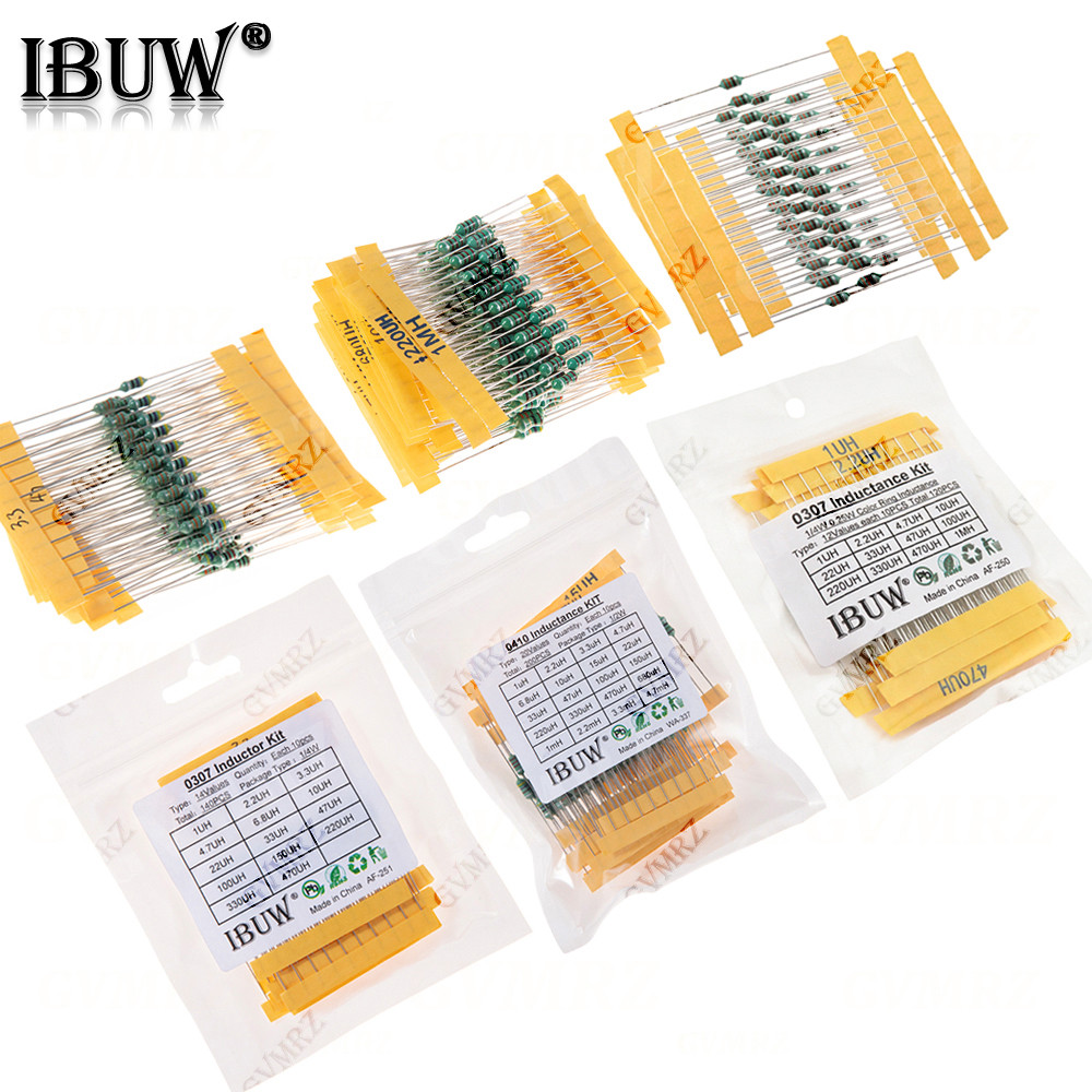 แหวนสี Inductor Assortment 0307 1/4W 041 1/2W 1UH 10UH 100UH ตัวเหนี่ยวนําชุดสารพันชุด