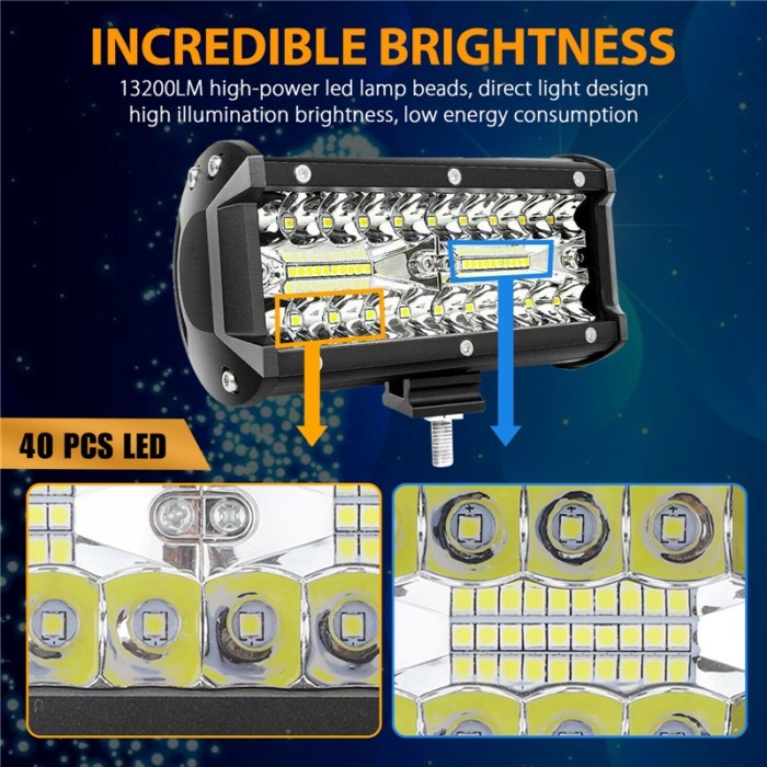 2/1Pcs 7'' LED Work Light Bar 400W/120W Spot Flood Beams Combo for Car Tractor Boat OffRoad Truck S
