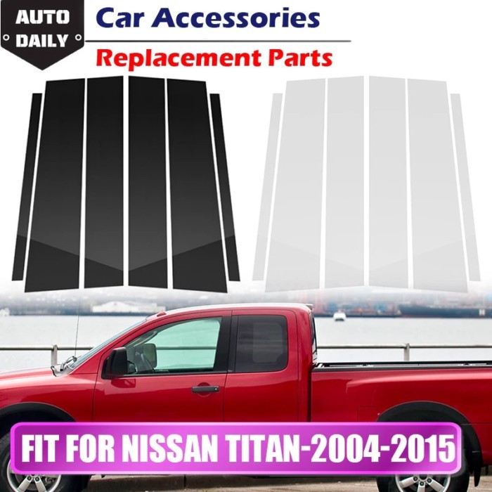 6Pcs Car Door Center Column Window Middle BC Pillar Post Cover Trim For Nissan Titan Crew Cab 2004