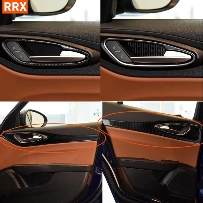 For Alfa Romeo Giulia Stelvio 2017-2019 carbon Inner door bowl Sticker Door Handle Pull Frame Trim