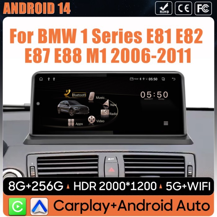 Android Auto For BMW 1 Series E81 E82 E87 E88 M1 2006-2011 2k Car Video Player DVD Radio Bluetooth