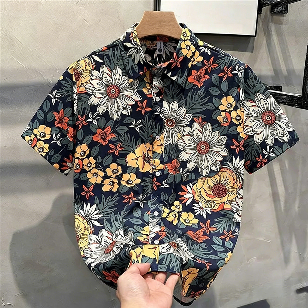เสื้อยีนส์ลายดอกฮาวาย สไตล์ฤดูร้อน สวมใส่สบาย เหมาะสำหรับการพักผ่อนและท่องเที่ยว