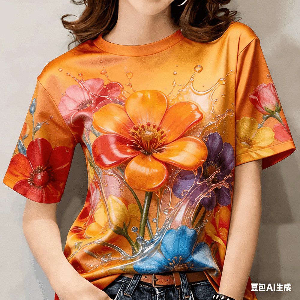 เสื้อยืดสำหรับทุกเพศ พิมพ์ลายดอกไม้ สบายๆ เหมาะสำหรับใส่ในงานสงกรานต์